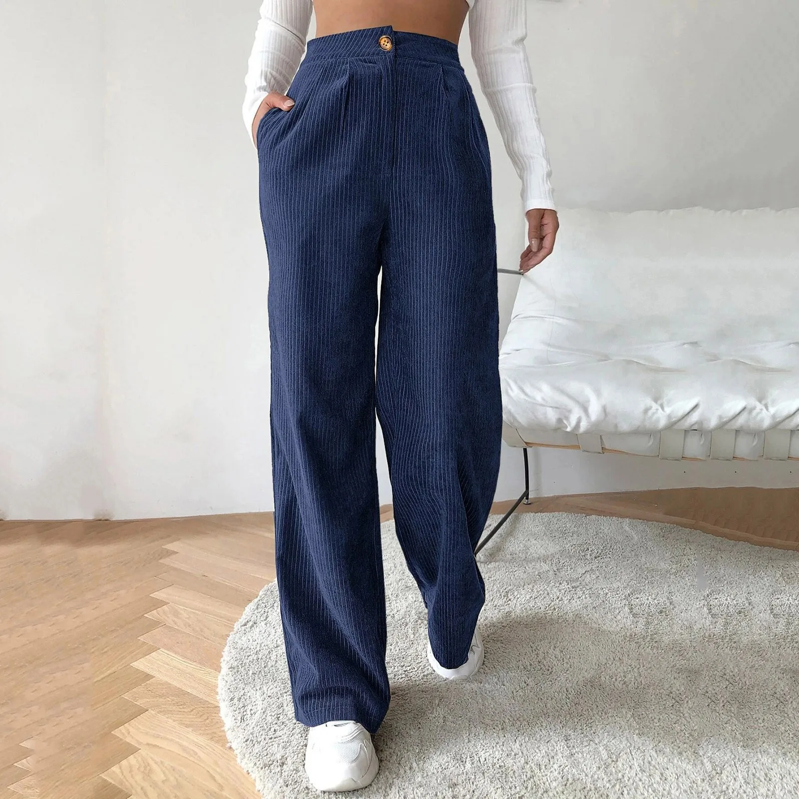 High new Waist Cord Wide Leg Pants Straight Pants For Women Plus Size Big Size Corduroy Pants Women Sweatpants 2025 Pantalones De Mujer
