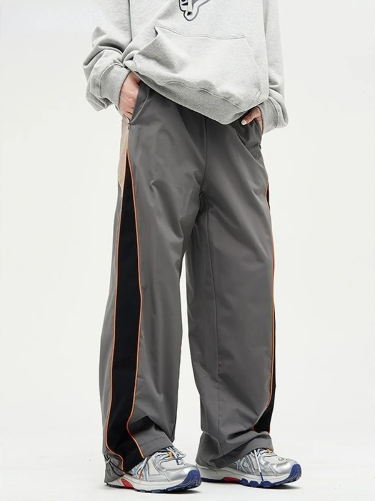 HOUZHOU Women Wide Leg Parachute Pants Vintage Hip Hop Striped 2025 Joggers new Oversized Patchwork Sports Trousers Female Casual Baggy