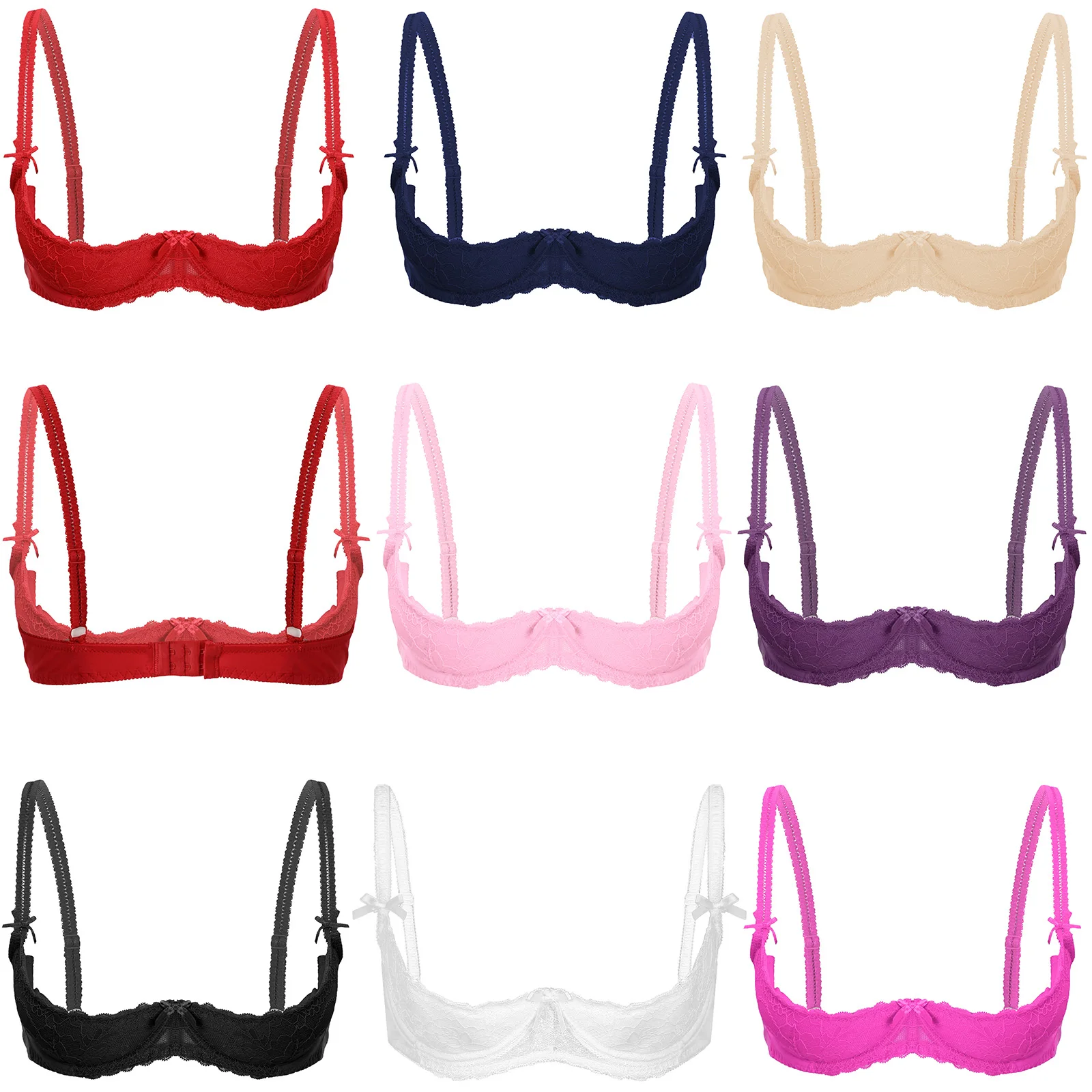 Womens 1/2 Cup Push Up Underwire Lace Bra Lingerie Open Chest Bra Tops Adjustable Strap Sponge Padded Brassiere Sexy Underwear