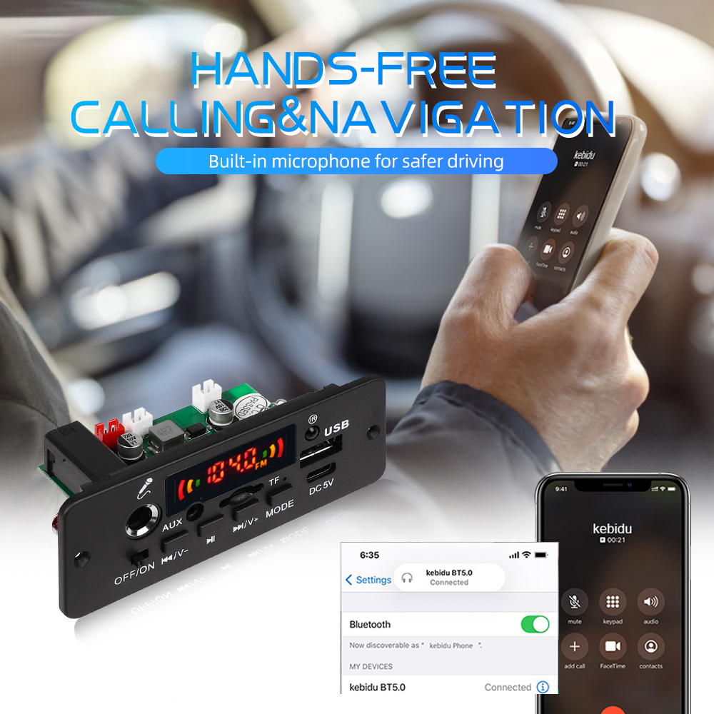 2*3W Amplifier DIY MP3 Decoder Board DC 10W Bluetooth Music Player Car FM Radio Module Microphone TF USB Handsfree Call Record