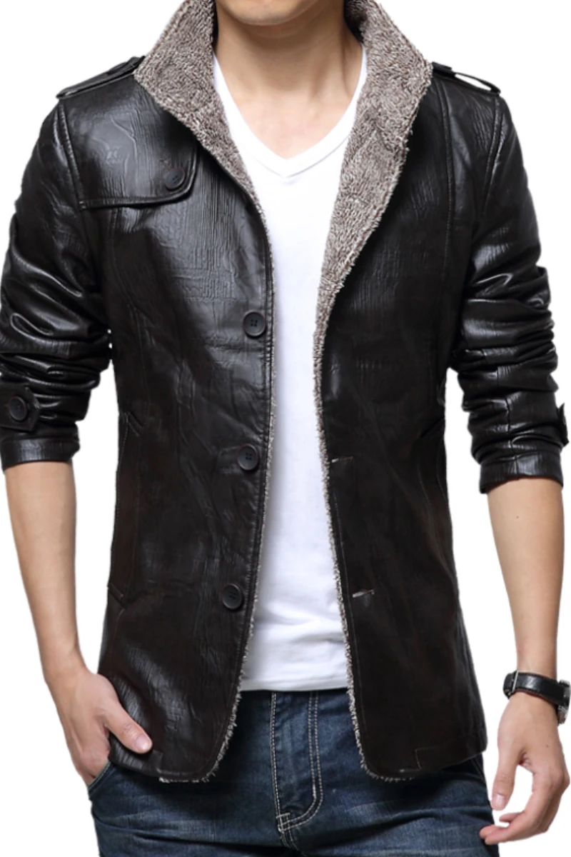 Men's Winter Autumn Slim Fur Collar Jacket PU new Leather Male High Quality Vintage Classical Mens 2025 PU Leather Jackets Fleece Clothes