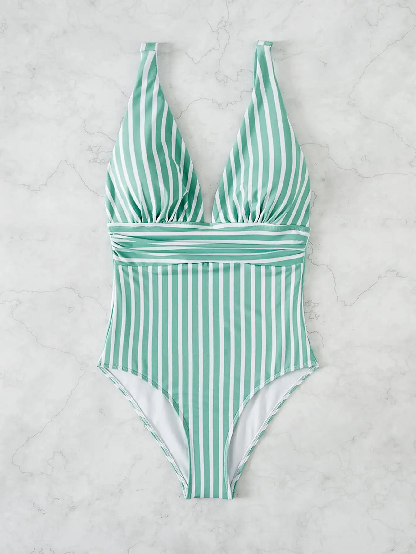 2024 Striped One Piece Swimsuit Vintage Swimwear Women V-neck Bathing Swimming Suit Female Summer Beachwear Bodysuit
