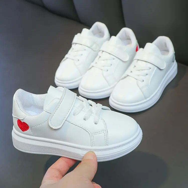 Sneakers Children Love Style Solid White Casual 2025 Shoes for Girls Flat new Sports Running Shoes Kids Students School Board Shoes 3-12Y