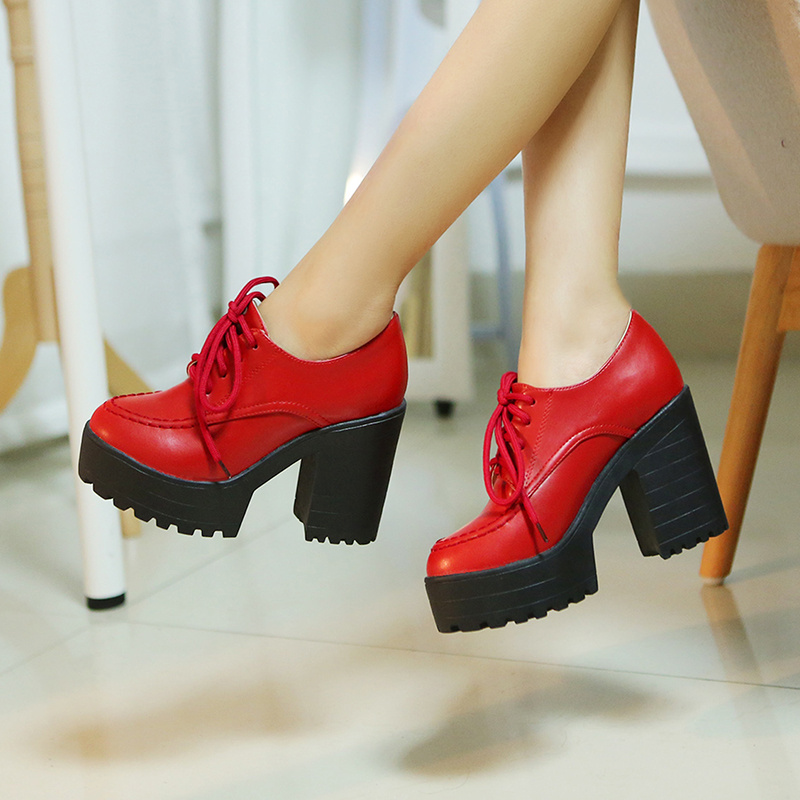 Lace-up Classic Ankle Boots For Women Red White Punk Platform Euro Style Women's Autumn Spring High Heels Pump Shoes 378e 's