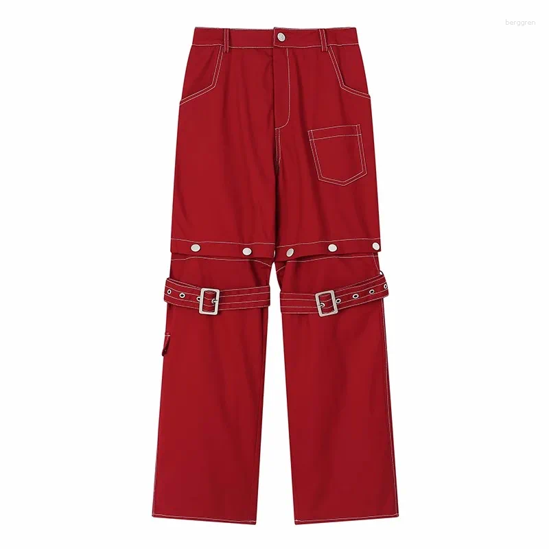 Womens Jeans REDDACHiC White Seam Deconstructed Cargo Pants Y2k Red Low Rise Baggy Wide Leg Jorts Shorts Warmers Women 2-piece Set Z260313