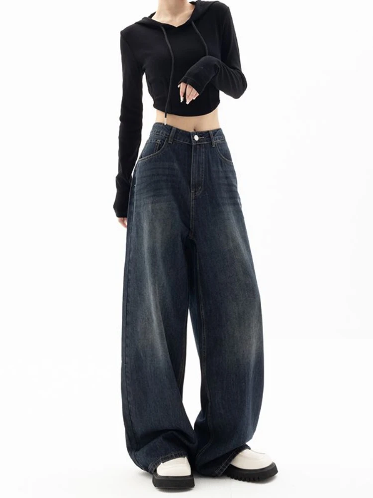 HOUZHOU Vintage Women Wide Leg new Jeans Haruku Baggy 2025 Denim Trousers Oversized Grunge Streetwear Y2k Autumn Pants Korean Fashion