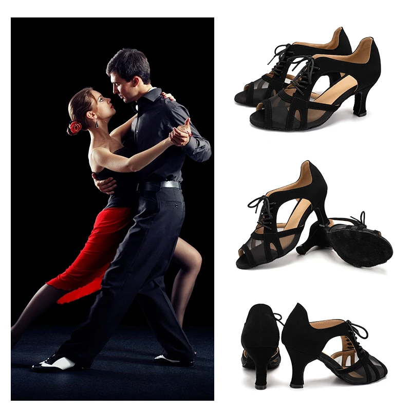 SWDZM New Waltz Dance Shoes Women Rubber Sole Black Modern Dance Shoes Stable Heel Ballroom Tango Latin Shoes For Ladies