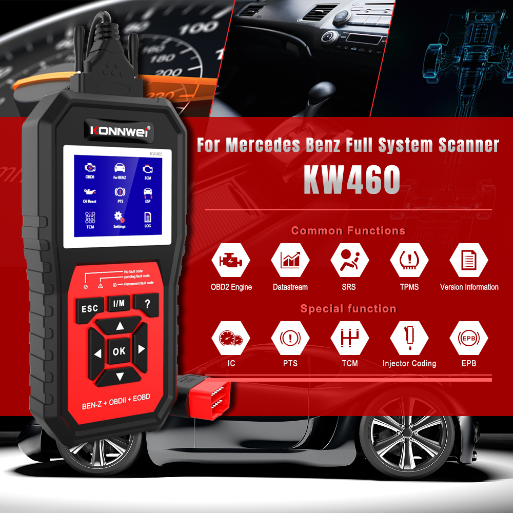 KONNWEI KW460 For Mercedes-Benz Car Auto Diagnostic Tool OBD2 Full System Scanner Airbag Oil ABS SRS TPMS Engine Code Reader f6bc9