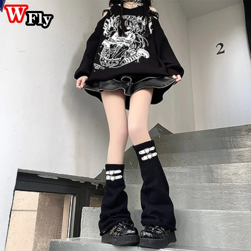 Knitted wide leg 2025 Leg Warmers Gothic punk y2k Spice new Girl Haruku Leg Warmer woman Japanese style versatile