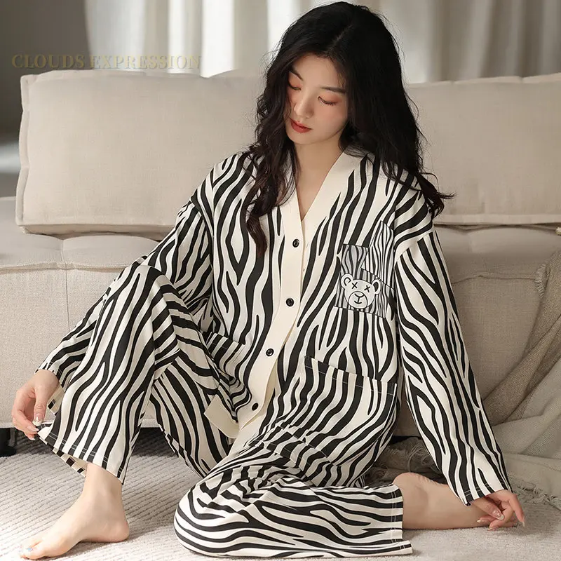 Spring New Elegant Women 2025 Pama Sets new Female Pyjamas V-neck Girls Kimono Sleepwear Femme Loungewear Pijama Mujer Home Nightwear