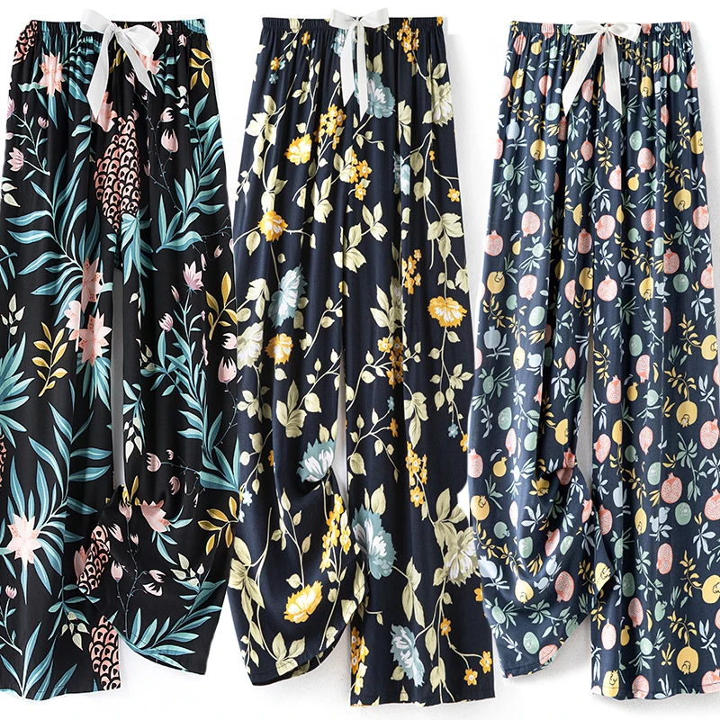 New Korean Pants Women 2025 Summer Ankle-Length Pants Trousers new Home Clothes Loose Wide Leg Pants Girls Casual Flower Print Sweatpants