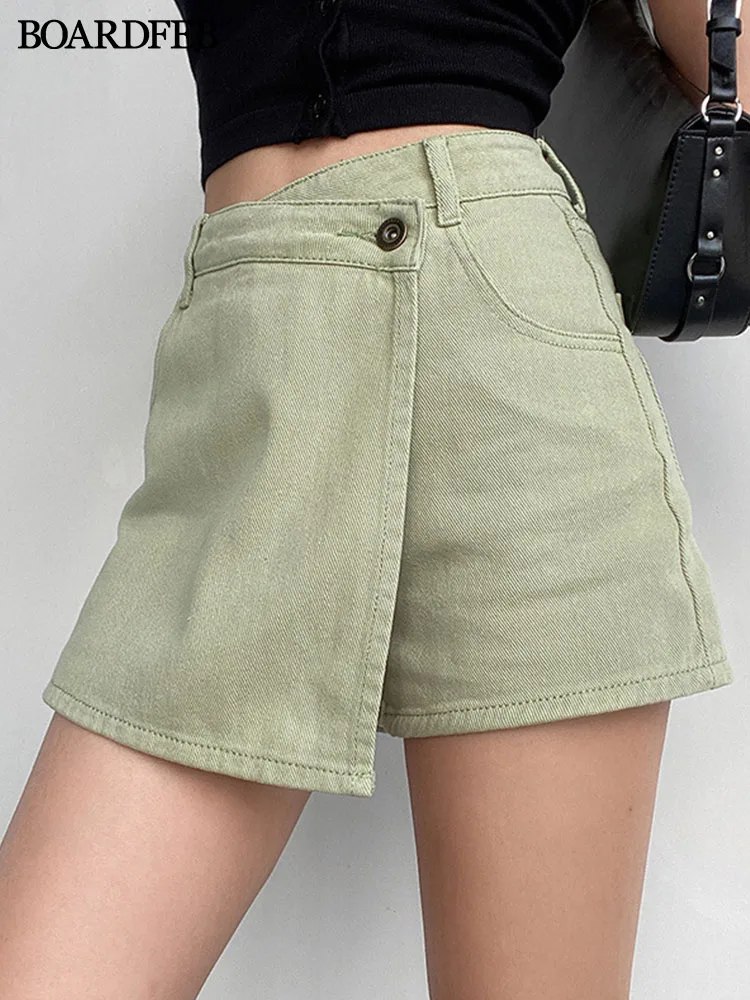 Denim Skirt Shorts Women Y2K Casual Summer Solid High Waist Shorts Asymmetrical A-Line Female Streetwear Jean Mini Skirts