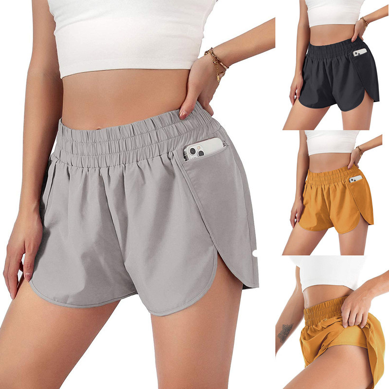 LM Womens Yoga Shorts Outfits High Waist Sportswear Exercise With Pockets Wear Short Pants Girls Running Elastic Prevent Wardrobe Culotte 807