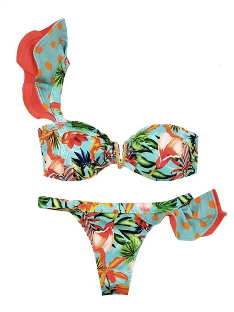 2023 Sexy Bikinis Women Swimsuit Tropical new Print Swimwear Brazilian 2025 Bikini Set Ruffle Bathing Suit Beachwear Biquini female