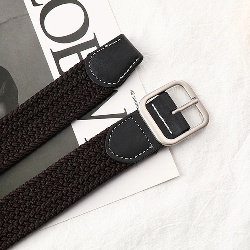 Female Casual Knitted Pin Buckle Women Belt Woven 2025 Canvas Elastic Expandable Braided Stretch new Belts For Women Jeans