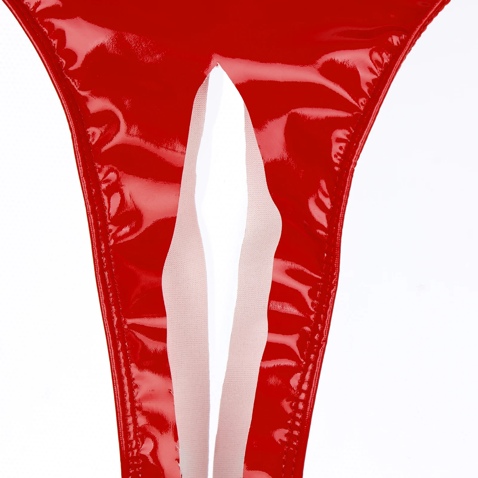 Mens Wet Look Briefs Patent Leather Open Crotch Thong Low Rise High Cut Mini Briefs Underwear Clubwear Stage Performance Costume