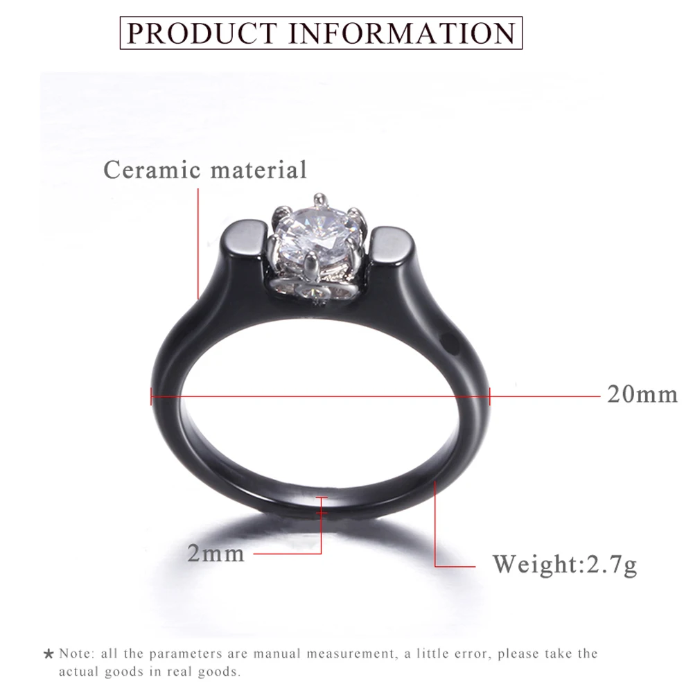 6MM Crystal Ceramic Ring Woman Cubic Zirconia Stone Black/White Color Women Jewelry Engagement Wedding Rings new 2025 Gifts For Women