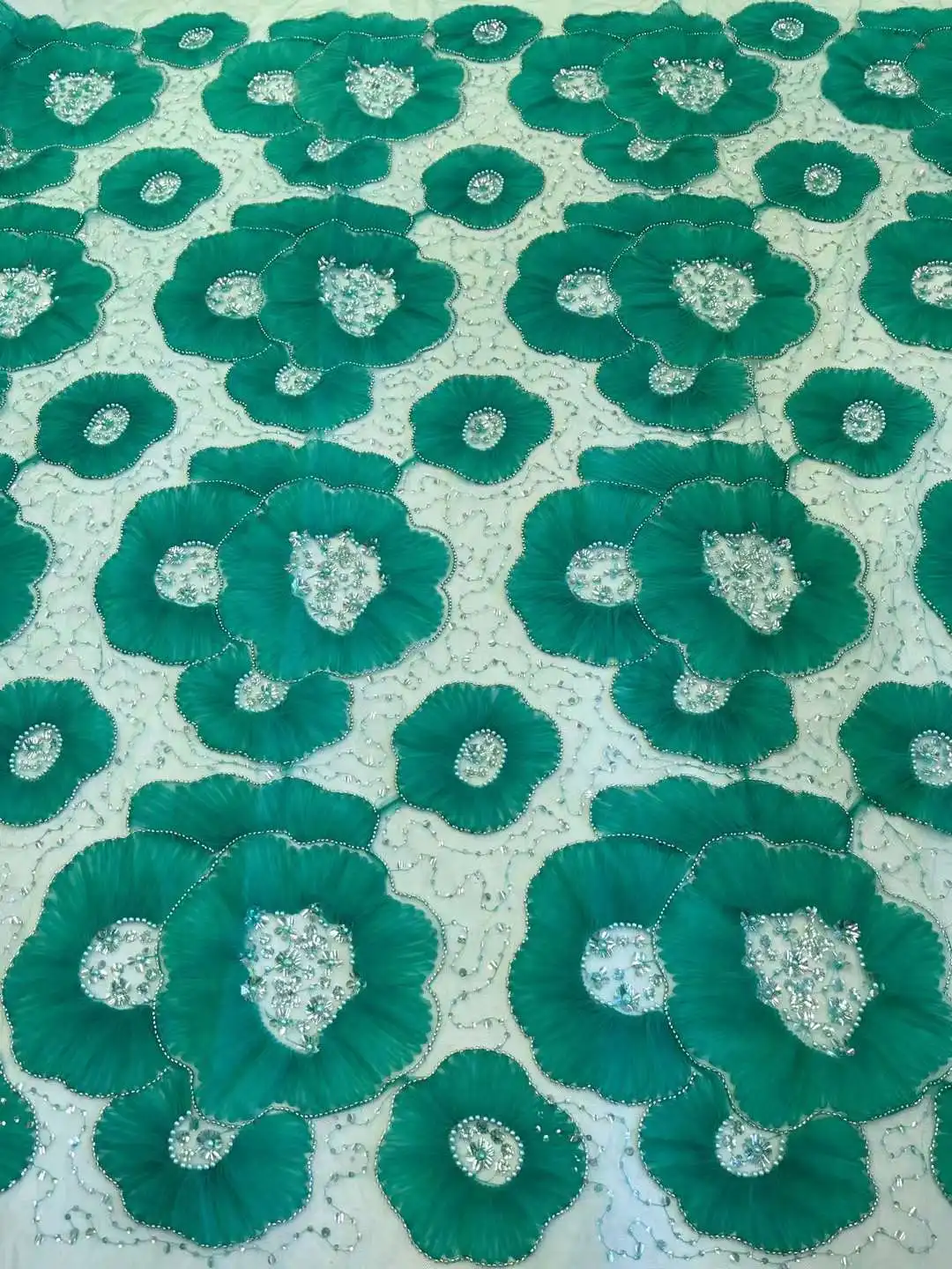 2023 Latest African 3D Flower Lace Fabric Dubai Sequins Tulle Lace Fabric Embroidered Applique Nigerian Groom Fabric For Sewing