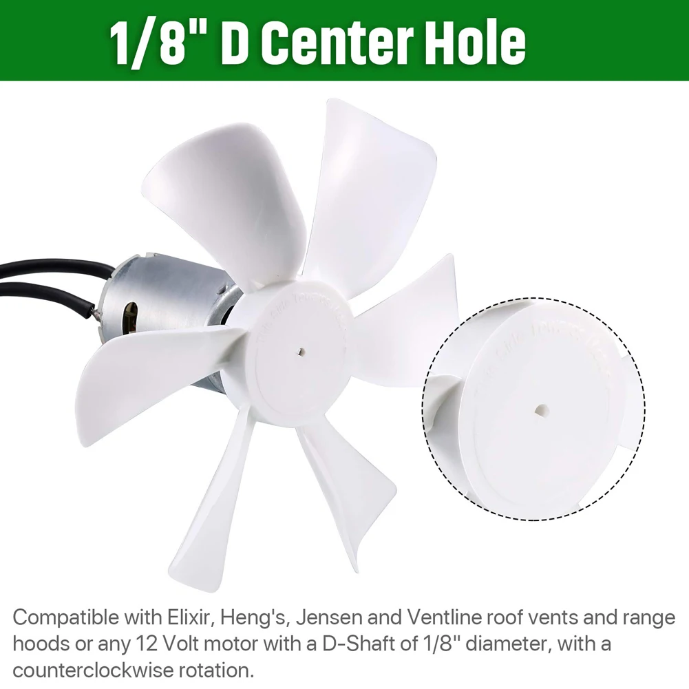 RV Vent Fan Blade 6" Replacement Vent Fan D Hole 6 Blades RV Roof Vent Fan Motor Exhaust Fan 12V for Range Hood Bathroom