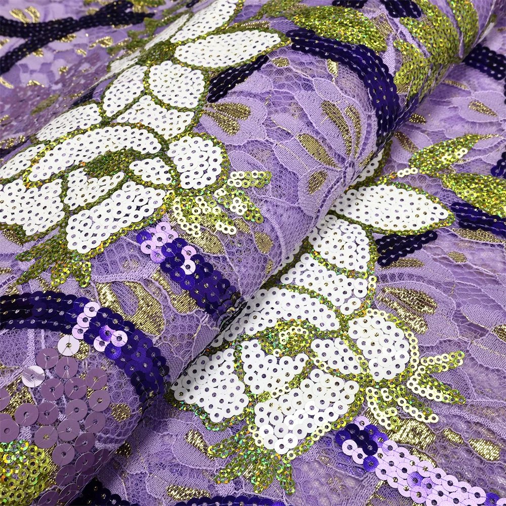 2023 High Quality African Lace Fabric French Net Sequins Fabric for Sewing Embroidered Lace Tulle Nigerian Lace Fabric 5 Yards