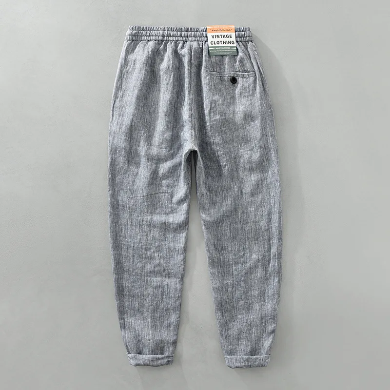 Summer New Pure Linen Casual Trousers for Men Thin Breathable Straight Streetwear Men Pants C3591