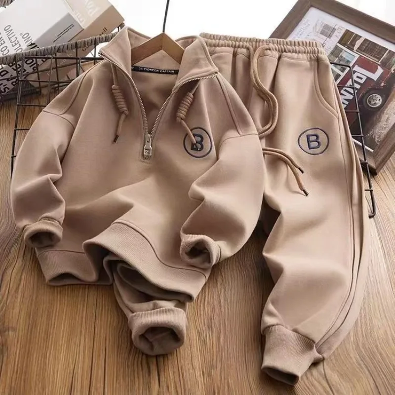 Thick Sweatshirts Children 2 Piece Sets Casual Pullover Long Sleeve Tops Boys Conjunto 2023 New Warm Sweatpants Kids Ensemble