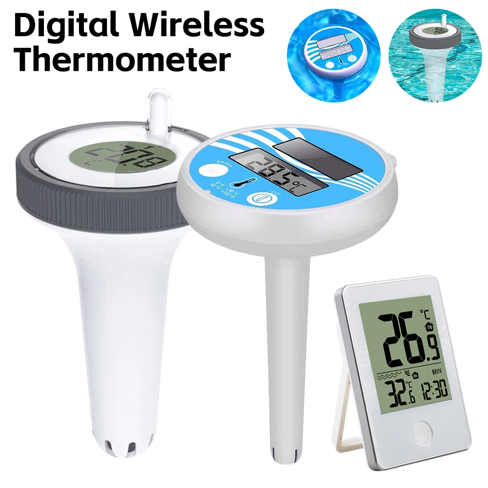 Digital Swimming Pool Thermometer with Time Clock Outdoor Floating Thermometers For Swimming Pool Bathrooms Water Spas Aquarium