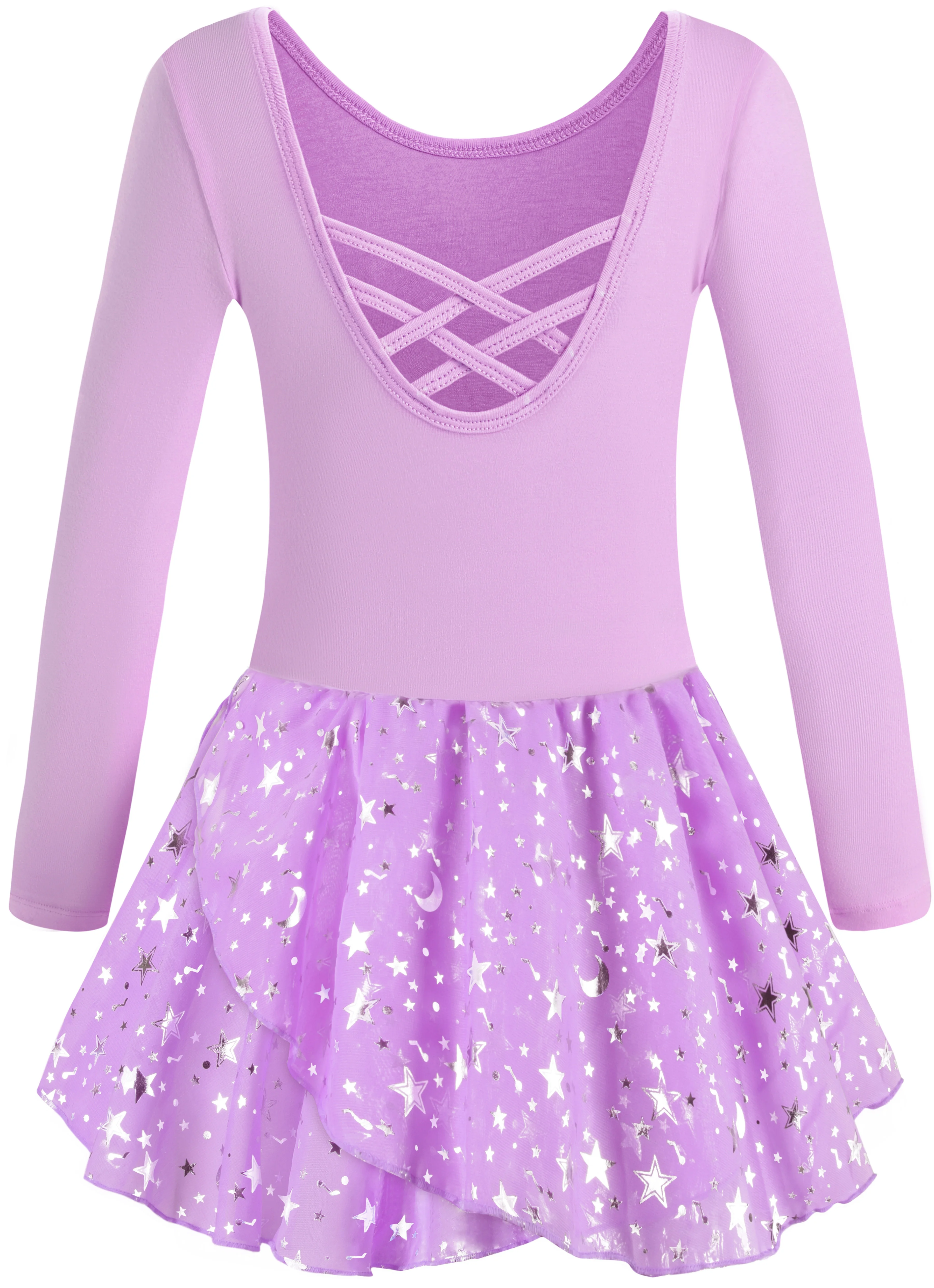 Girls Ballet Leotards for Dance Hollow Crisscross Back Short Sleeve, Shiny Skirt Leotards