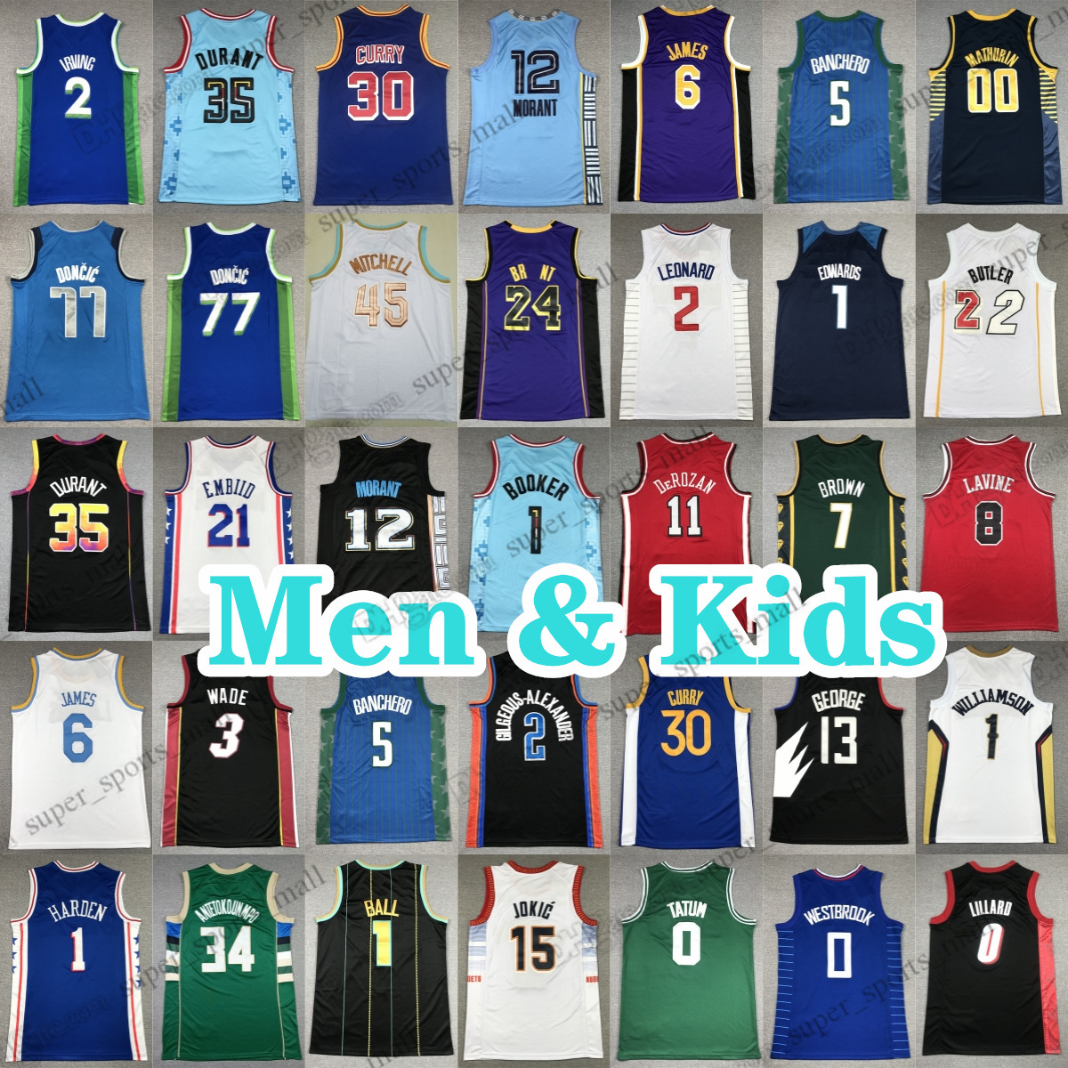 Men kids Basketball Jerseys 2 Kyrie 5 Murray Fox 30 Curry 23 james Stephen 0 Jayson Tatum 1 LaMelo ball 12 Ja morant 35 Kevin Durant Damian Lillard Russell Westbrook