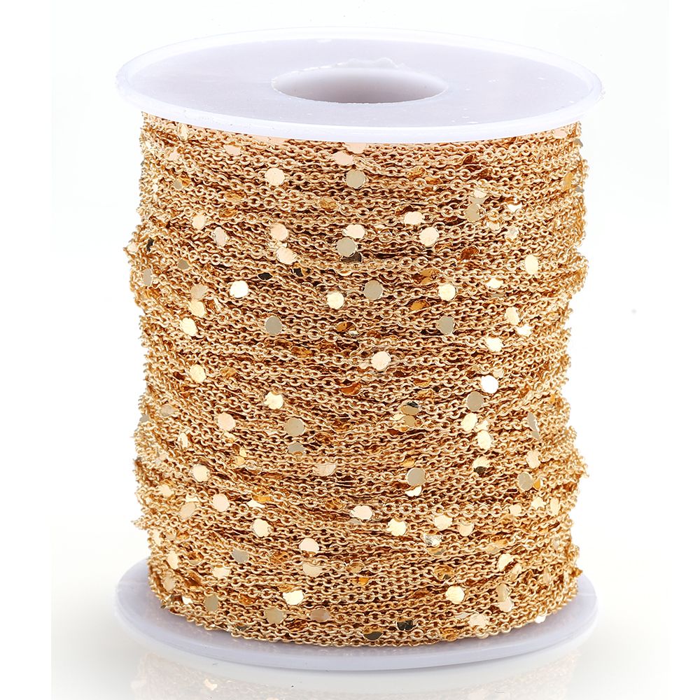 10Meters/Roll Sequins Chain Gold Silver Necklace Chain Copper Cable Chains Jewelry Making Components Bracelet DIY Wholesale