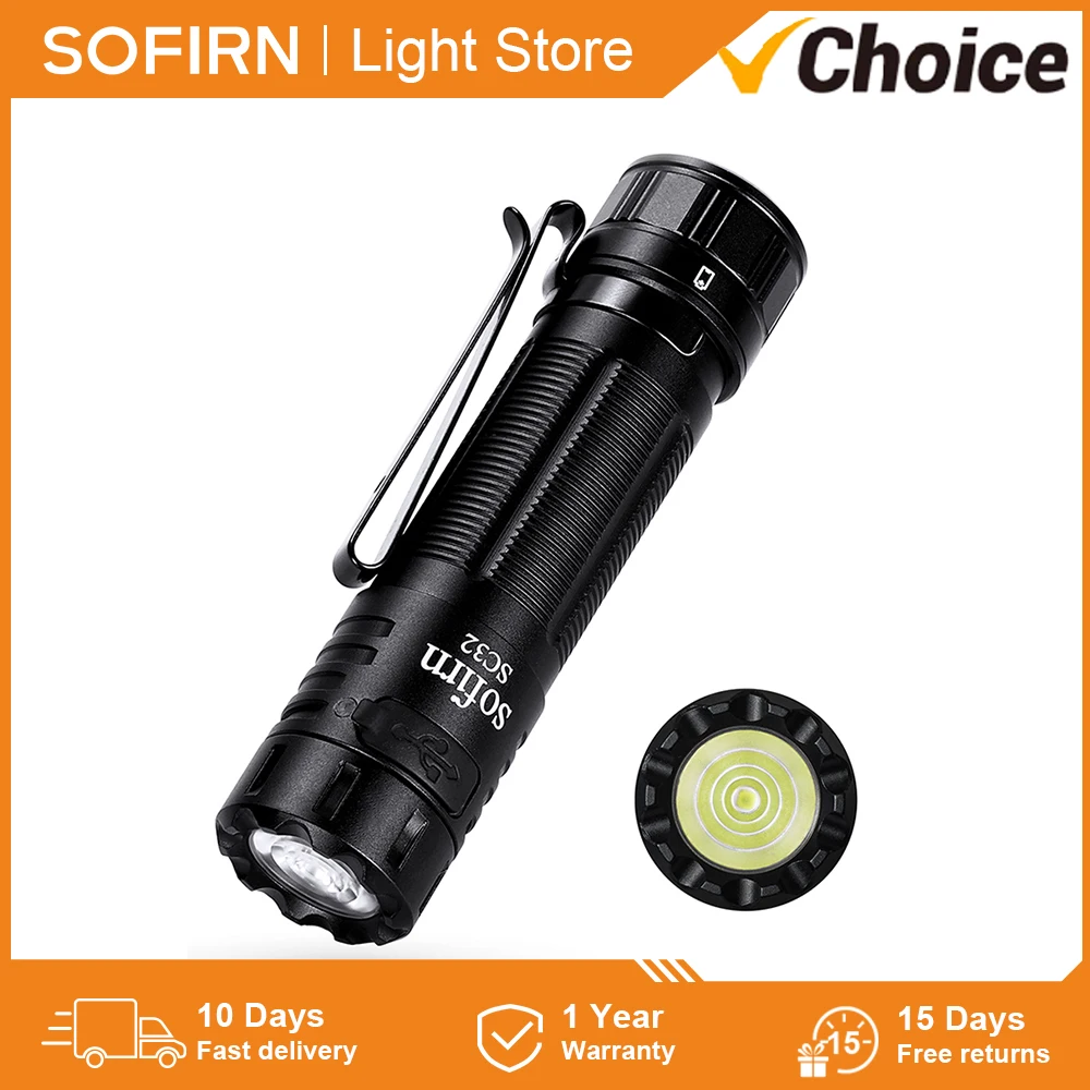 Sofirn SC32 LED Flashlight Max 2000lm USB C Rechargeable Mini Torch Pocket EDC Light Dimmable Lantern with Tail Switch