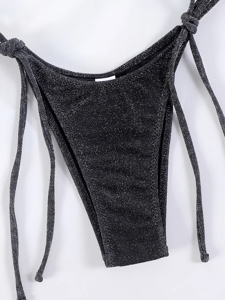 Rinabe Black Swimsuit Shiny Bikini Sexy Swimwear Women String Bathing Suit Brazilian Bikini Solid Color Beachwear