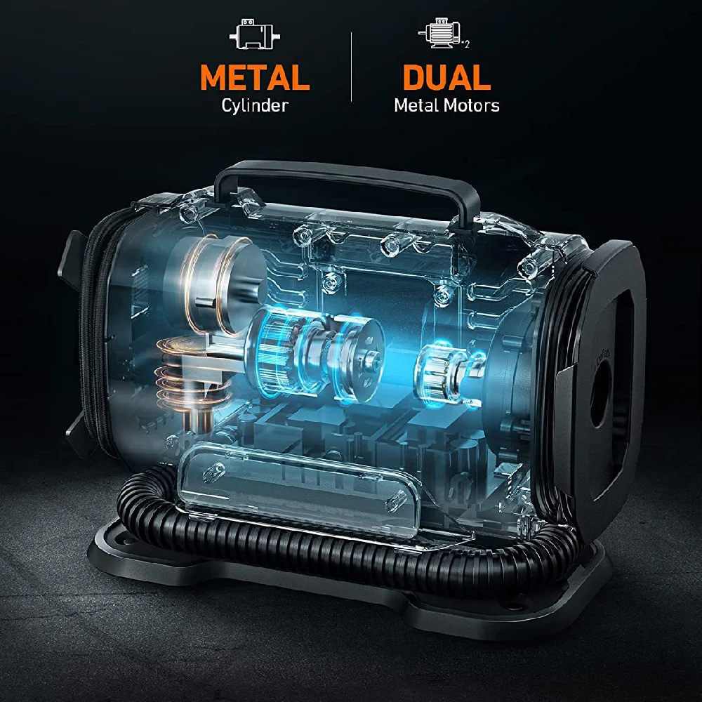 EAFC Car Air Pump 110V-230V AC/DC Car Electric Tire Multifunctional Double Cylinder High Power Air Compressor Car Inflator Tool