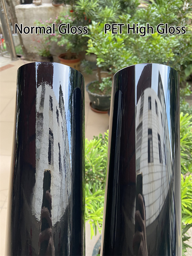 Premium PET Gloss Black Vinyl Wrap Film Car Stickers Foil Air Release Channels For Auto Roof Wing Pillar Motorcycle Decal