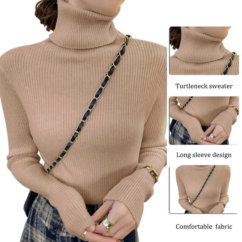 Women Fall Turtleneck Sweater Knitted Soft Pullovers Cashmere Jumpers Basic Sweaters For Autumn Winter 5