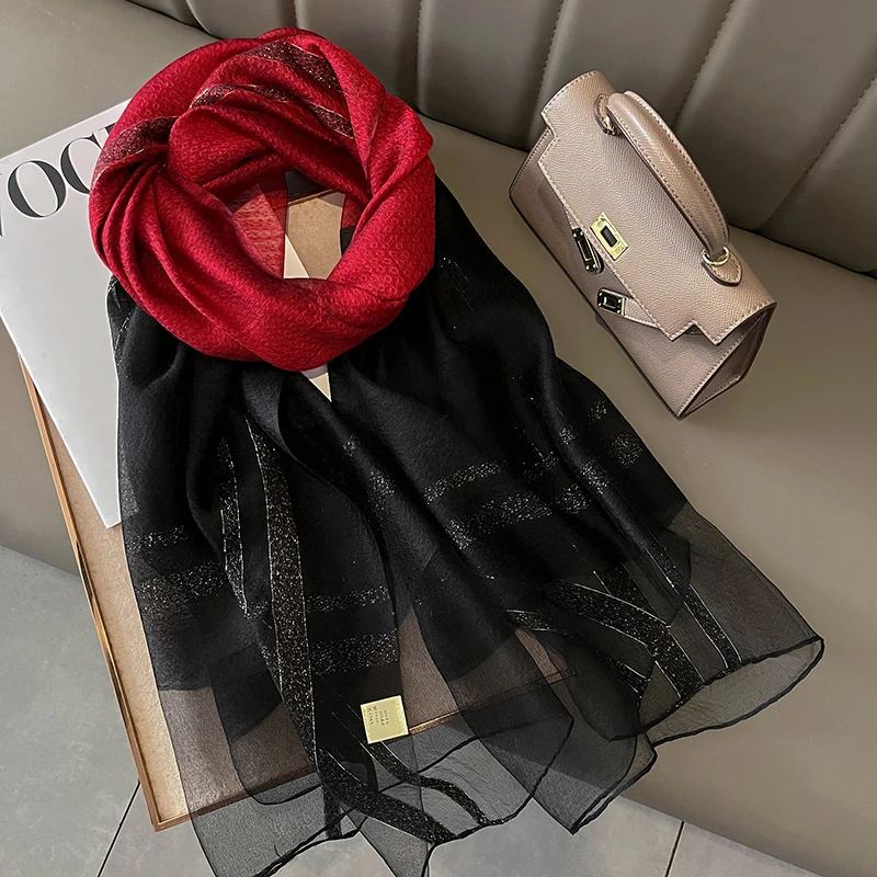 2023 New new Shawls and Wraps Plaid Silk Scarf Women Hijab Pashmina Beach Foulard Stoles Female 2025 Bufanda Headscarf