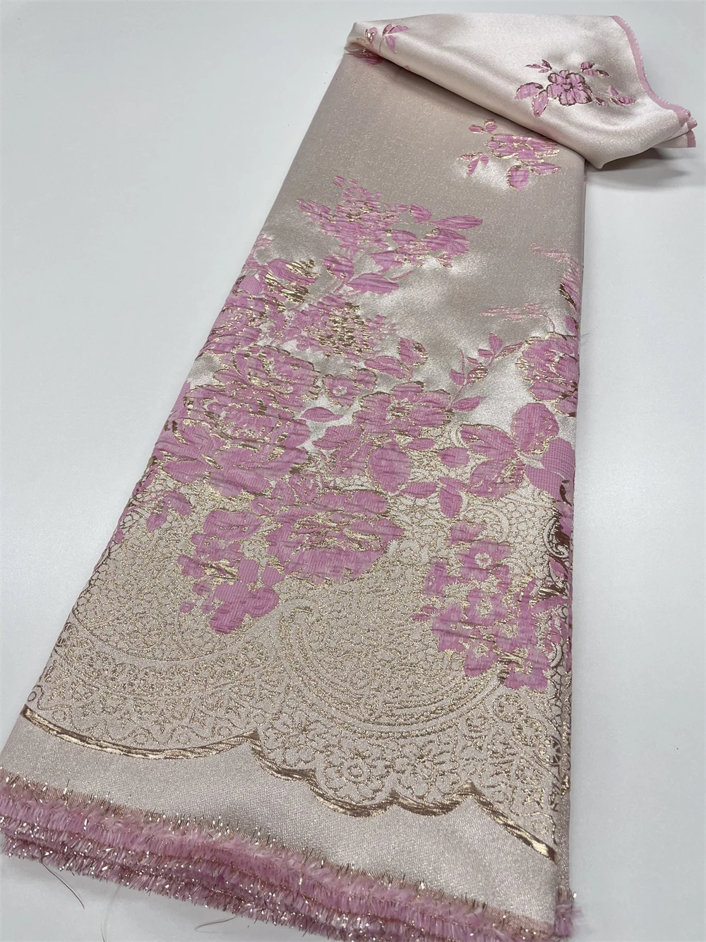 High Quality African Nigerian Gilding Tulle Lace Fabric Embroidery Organza French Lace new Jacquard Brocade 2025 Lace Fabric QF0718-1