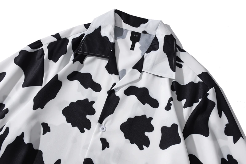 Cow Printing Vintage Men's Shirt Short Sleeve Thin Material Holiday Beach Shirts for Man