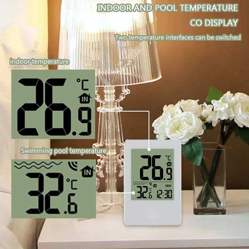 Digital Swimming Pool Thermometer with Time Clock Outdoor Floating Thermometers For Swimming Pool Bathrooms Water Spas Aquarium