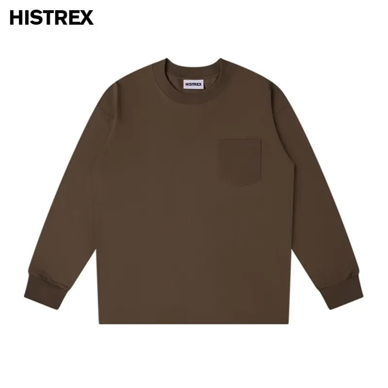 250 gsm 8.8 oz 100% Cotton Plain Long Sleeve T shirt With PocketSpring Fall Oversized Tee MenUnisex Loose Hip Hop Tshirt Women 240319