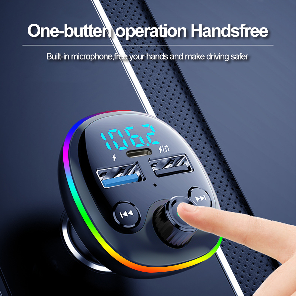 Car Handsfree FM Transmitter Bluetooth Car Kit MP3 Modulator Player TF Card USB AUX Receiver 3.1A Dual USB TYPE-C Fast Charger