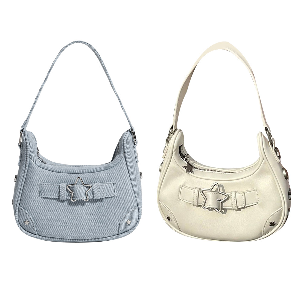 Underarm Bag Women Vintage Y2K Shoulder Handbag Star Decor Solid Color Fashion Gift for Girls Ladies Purse Tote Bag