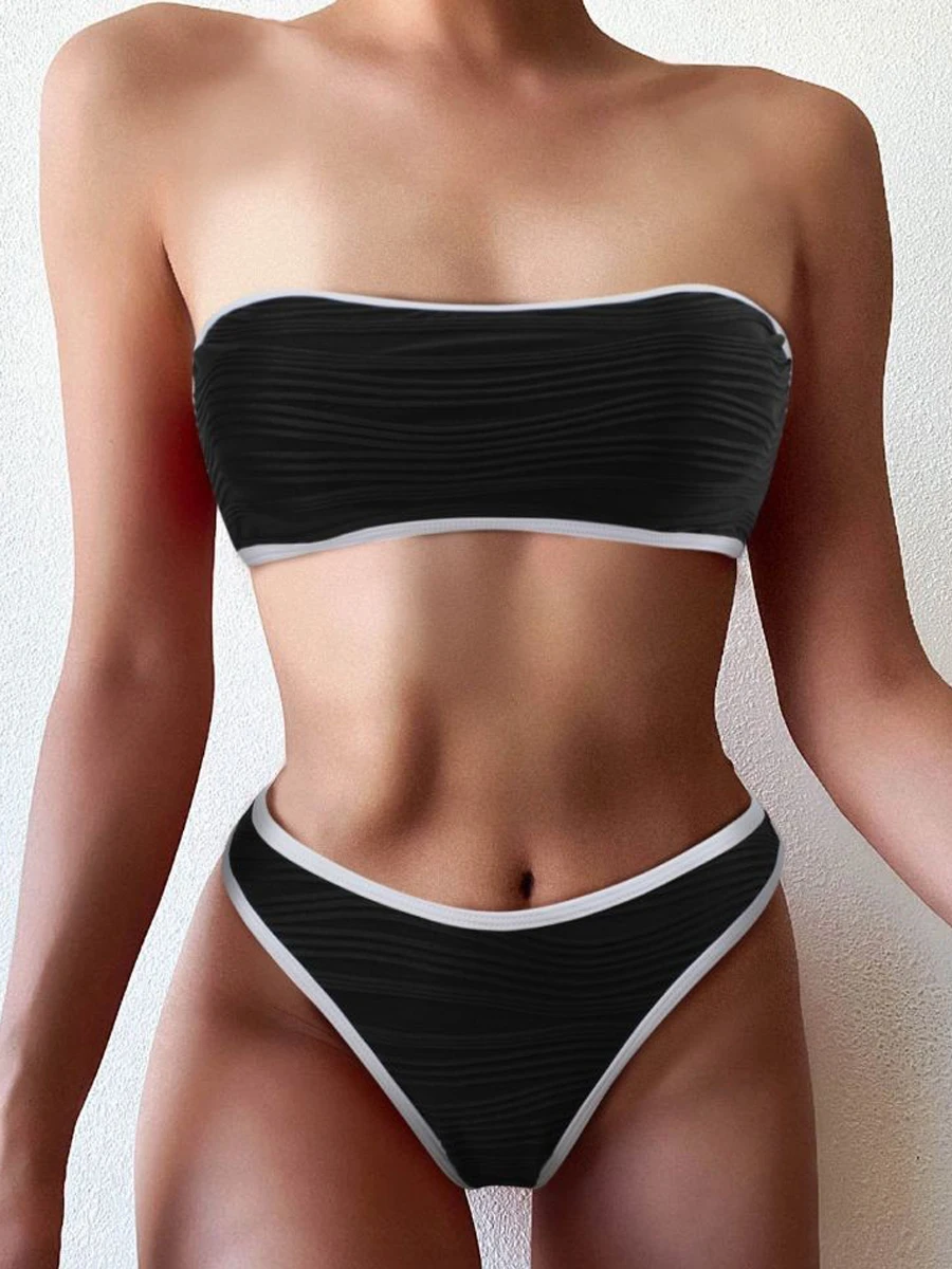Sexy Bandeau High Waist Bikini new 2023 Women Triangle Swimsuit 2025 Detail Swimwear Padded Bathing Suit Female Solid Beachwear