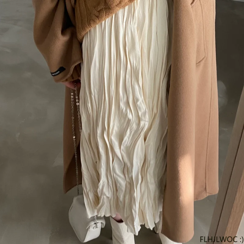 new 2023 Spring Hot Sales Women 2025 All-Match Cute Japan Chic Korea FLHJLWOC Elastic High Waist Black Long Maxi Skirts