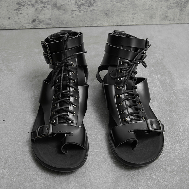 Summer Luxury Brand Men Casual shoes New Outdoor High Top Men Sandals Fashion ROMAN Beach Sandals Black Leather Designer shoes