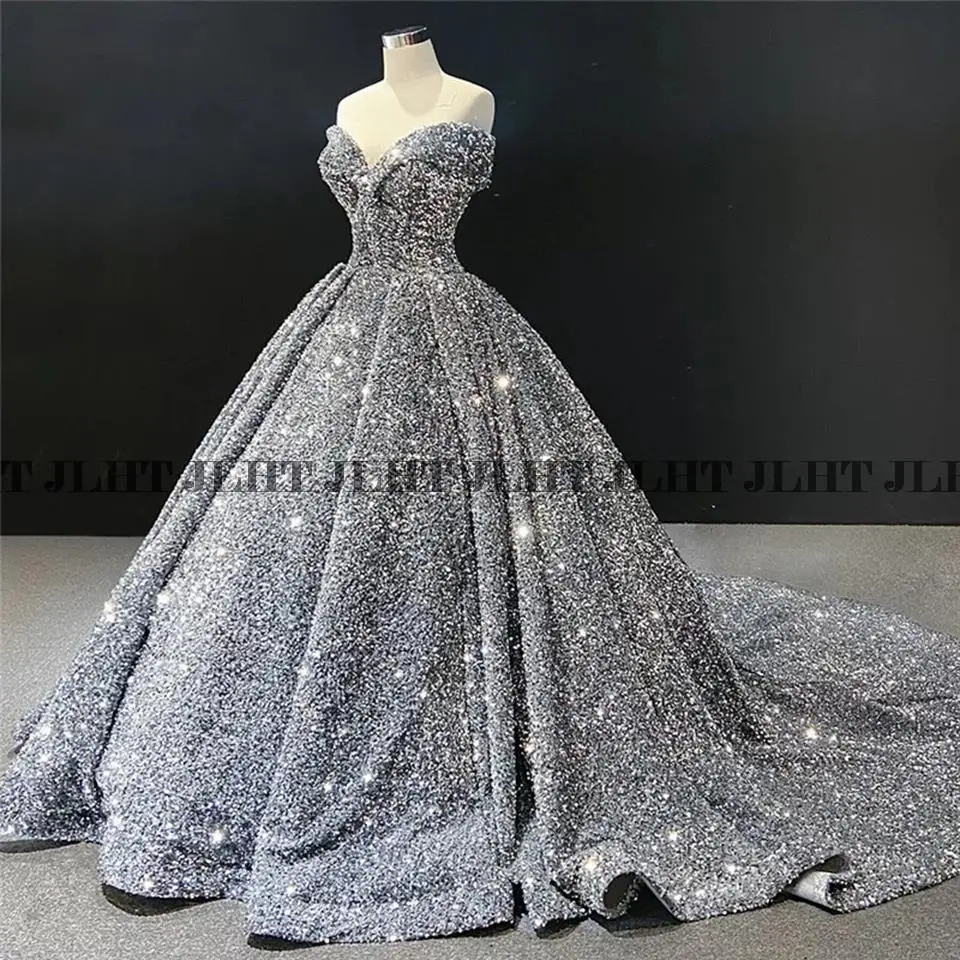 Gray Formal Party Night Evening Dresses 2022 Luxury Women Elegant Sequined Robe De Soiree Off Shoulder Vintage Long Prom Dress