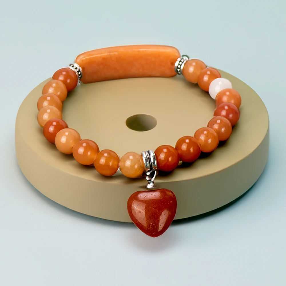Natural Stone Crystal Bracelets Strand Heart Italian Charm Beaded Matching Love Moonstone Jade Summer For Women Jewelry Gift
