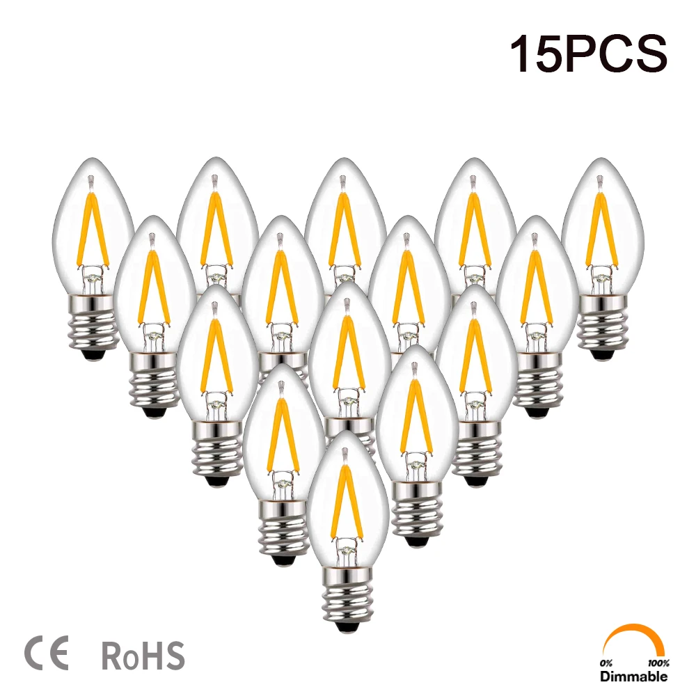 C7 LED Filament Bulbs 1W E12 E14 Mini Candle Light Night Dimmable 110V 220V Warm White 2200K Lava Lamp Replacement Ampoule