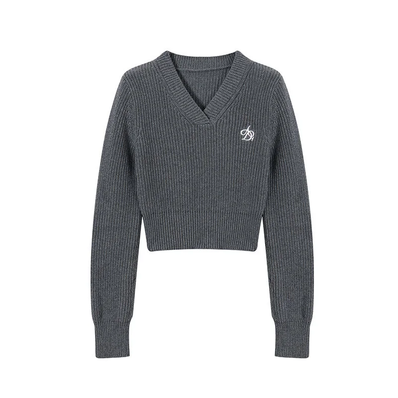 new Deeptown Haruku Basic Black Cropped Sweater Women 2025 Vintage Korean Style Slim Gray Long Sleeve Knit Jumper Female Preppy Fashion