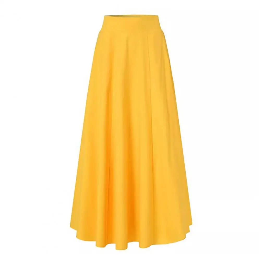 Summer New in Skirt Two Pockets High-Waist Elastic Waist Pleated 2025 new Large Hem Clothing Matching Oversized Women A-Line Solid Skirt